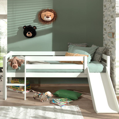 White Wood Mid Sleeper Bed With Slide 90x200cm Scandi Pino
