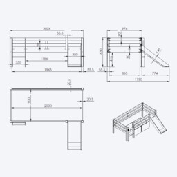 White Wood Mid Sleeper Bed With Slide 90x200cm Scandi Pino - thumbnail 3