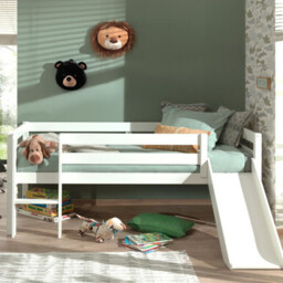 White Wood Mid Sleeper Bed With Slide 90x200cm Scandi Pino - thumbnail 1