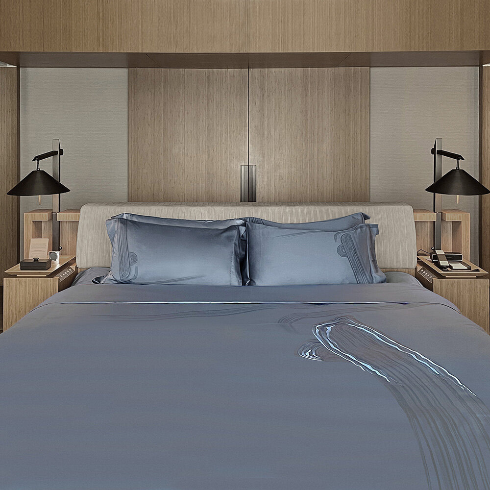 André Fu Living - Art Deco Garden Stoke Pair Of Pillowcases - Midnight Blue - 65x65cm