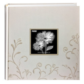 Pioneer Embroidered Scroll Fabric Frame Cover Photo Album, Ivory on Ivory