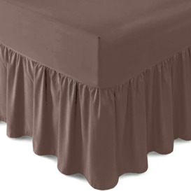 GC GAVENO CAVAILIA Easy Care Single Valance Sheet Frilly Bedding - Polycotton Plain Dyed Bedsheet - Breathable Non Iron Percale Sheets - Chocolate