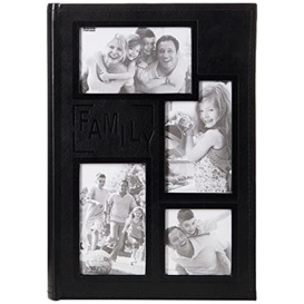 "Pioneer Collage Frame Embossed ""Family"" Sewn Leatherette Cover 300 Pocket Photo Album, Black"
