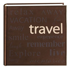 "Pioneer ""Travel"" Text Design Sewn Faux Suede Cover Photo Album, Brown"