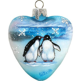 G. Debrekht Penguin Pals Heart Shape Ornament, Hand-Painted Glass, 3-Inch, Includes Satin Ribbon for Hanging