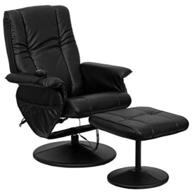 Flash Furniture Massaging Recliner and Ottoman with Leather Wrapped Base, Metal, Black, 83.82 x 63.5 x 45.72 cm