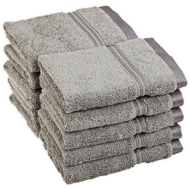 "Superior Luxurious Soft Hotel & Spa Quality Washcloth Face Towel Set of 10, Made Long-Staple Combed Cotton - Silver, 13"" x 13"" each"