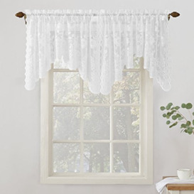 "No. 918 Alison Floral Lace Sheer Rod Pocket Curtain Valance, 58"" x 32"", White"