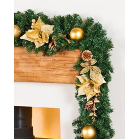 WeRChristmas Extra Thick Decorated Garland Christmas Decoration, Cream/Gold, 9 feet
