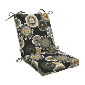 Pillow Perfect Indoor/Outdoor Black/Yellow Floral Crosby Square Chair Cushion