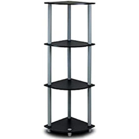 Furinno 4-Tier Corner Display Rack Bookcase Shelving Unit, Wood, Black and Grey, one size