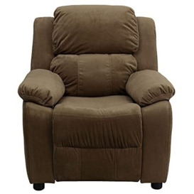Flash Furniture Deluxe Padded Contemporary Microfiber Kids Recliner with Storage Arms, Wood, Brown, 66.04 x 53.34 x 53.34 cm