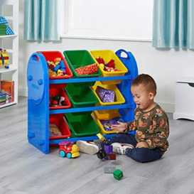 Liberty House Toys LH410 9-bin Children's Plastic Storage Organiser Unit, Blue, Yellow, red, Green