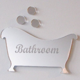 Super Cool Creations Bath Mirror Engraved with Bathroom and Three Bubbles 12cm x 9cm