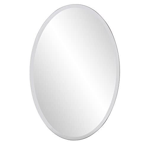 Howard Elliott Frameless Silver Oval Wall Hanging Mirror, Elegent Beveled Edges Accent Mirror for Bathroom, Entryway, Bedroom, 24 x 36 inch
