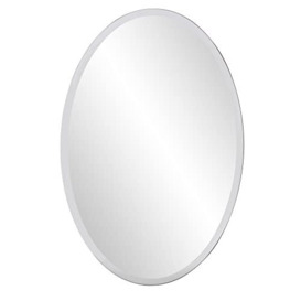 Howard Elliott Frameless Silver Oval Wall Hanging Mirror, Elegent Beveled Edges Accent Mirror for Bathroom, Entryway, Bedroom, 24 x 36 inch