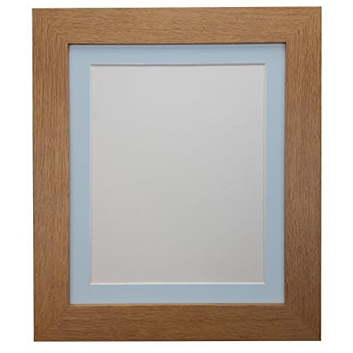 FRAMES BY POST London Picture Photo Poster Frame (39mm Wide x 15mm deep) 60 x 80cm for Pic Size 50 x 70cm (Plastic Glass), Wood, Oak with Blue Mount, 80 x 60 x 1.5 cm