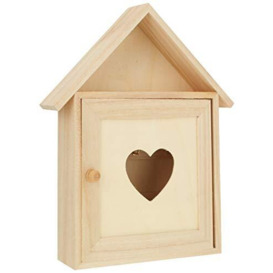Rayher Wood Key Box with 6 Key Hooks, Wall Mounted Wooden Key Box, Key Cabinet to Decorate, 21x5x26cm, natural wood, 62405000