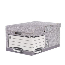 BANKERS BOX 10 System Flip Top Maxi Storage Boxe with Lids - Cardboard Storage Box with Lids for Office Storage - Archive Boxes with Handles - W37.8 x H29.3 x D54.5cm (Pack of 10) - Grey