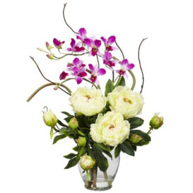 "Nearly Natural Peony & Orchid Silk Flower Arrangement, 29"" x 10.25"" x 10.25"""