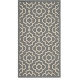 SAFAVIEH Trellis Rug for Indoor & Outdoor - Courtyard Collection, Short Pile, in Anthracite and Beige color, 79 X 152 cm