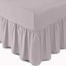 Percale Valance Sheets King Size - Polycotton Bed Sheet Frill Bedding - Plain Dyed Non Iron Valance Sheets - Silver