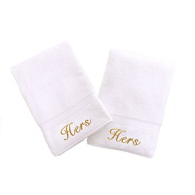 Linum Home Textiles Personalized Hers and Hers Hand Towel, Set of 2, White/Gold