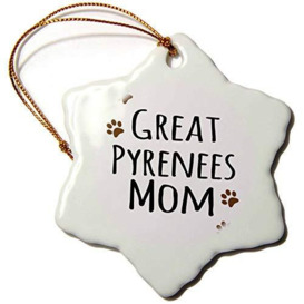 3dRose Pyrenees Dog Mom Breed-Brown Muddy Paw Prints-Doggy Lover Pet Owner Mama Love Snowflake Ornament, Porcelain, Multi-Colour, 3-Inch