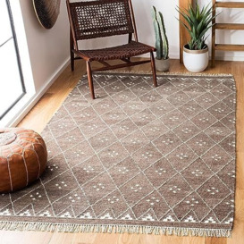 SAFAVIEH Moroccan Boho Tribal Rug for Living Room, Dining Room, Bedroom - Natural Kilim Collection, Short Pile, in Brown and Ivory, 183 X 274 cm