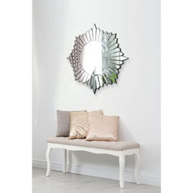 MirrorOutlet Large Modern Round Sunburst Design Venetian All Glass Wall Mirror 2Ft8 80cm, Silver, 61x51