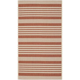 SAFAVIEH Striped Rug for Indoor & Outdoor - Courtyard Collection, Short Pile, in Terracotta and Beige color, 79 X 152 cm