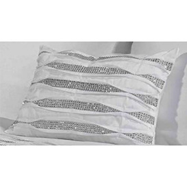 Rapport Home Diamante Filled New Oblong Cushion Boudoir Pleated Modern, 30 x 40cm, Polyester, White, 39.5x29.5x7.5 cm (Pack of 1)