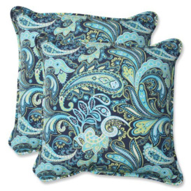Pillow Perfect Outdoor Pretty Paisley Throw Pillow, 18.5-Inch, Navy, Set of 2