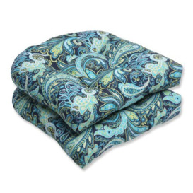"Pillow Perfect Paisley Indoor/Outdoor Chair Seat Cushion, Tufted, Weather, and Fade Resistant, 19"" x 19"", Blue/Green Pretty, 2 Count"
