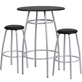 "Flash Furniture Bar Height Table Set with Padded Stools, Silver, Black, 30"" W x 41.5"" H"