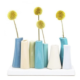 Chive ‘Pooley 2’ Multi-Chambered Flower Vase — Cute, Beautiful Ceramic Vase for Flowers & House Plants — Steel Blue, Teal & Taupe