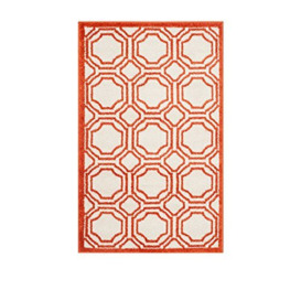 SAFAVIEH Geometric Rug for Indoor & Outdoor - Amherst Collection, Short Pile, in Ivory and Orange color, 76 X 122 cm