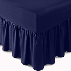 GC GAVENO CAVAILIA Percale Valance Sheets King Size - Polycotton Bed Sheet Frill Bedding - Plain Dyed Non Iron Valance Sheets - Navy