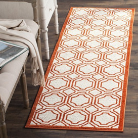 SAFAVIEH Geometric Rug for Indoor & Outdoor - Amherst Collection, Short Pile, in Ivory and Orange color, 69 X 213 cm