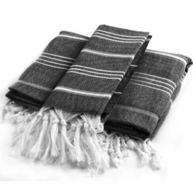 Cacala Pure Series Turkish Bath and Hand Towel Set (2-Pieces) -Traditional Peshtemal for Bathroom and Kitchen-Ultra-Soft, Hypoallergenic, 100% Natural Cotton, Black, 95 x 175 x 0.5 cm