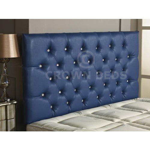 CROWNBEDSUK DIAMANTE FAUX LEATHER HEADBOARD (BLUE, 6FT)