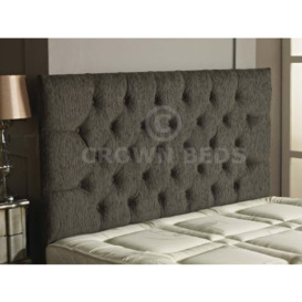 CROWNBEDSUK CHESTERFIELD DIAMANTE BUTTON HEADBOARD IN 2ft5,3ft,4ft,4ft6,5ft,6ft !!!!NEW!!!! (CHARCOAL, 4FT6 (DOUBLE) PLAIN BUTTON)