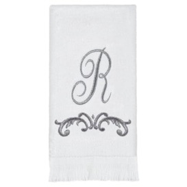Avanti Monogram Fingertip Towel, R-Scroll, White/Pewter