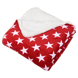 Micro-Pro Red/White Stars Fleece Blanket Soft Sherpa Home Warm Sofa Bed Throw 130x160cm