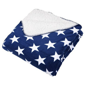 Micro-Pro Navy/White Stars Fleece Blanket Soft Sherpa Home Warm Sofa Bed Throw 150x200cm