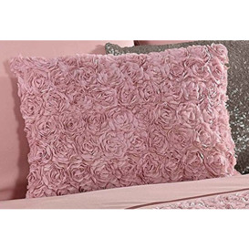 Pink Cushion Oblong Boudoir Scatter Cushion with Ruffled Raised Rose D
