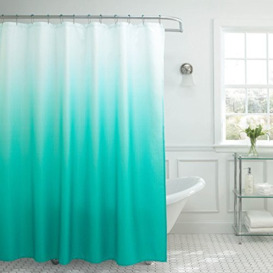 "Creative Home Ideas - Textured Fabric Shower Curtain Set, Includes 12 Easy Glide Metal Rings, Modern Bathroom Décor, Machine Washable, Measures 70"" x 72"", Turquoise Ombre"