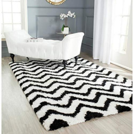SAFAVIEH Moroccan Shaggy Rug for Living Room, Dining Room, Bedroom - Barcelona Shag Collection, Short Pile, in Ivory and Black, 122 X 183 cm