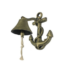 "Hampton Nautical Rustic Gold Wall Mounted Anchor Hanging Bell 8"" - Vintage Cast Iron Decoration - Metal Wall Decor"