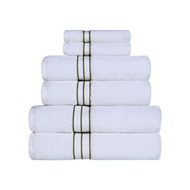 Superior Hotel Collection 900 Gram, 100% Premium Long-Staple Combed Cotton 6 Piece Towel Set, White with Forest Green Border